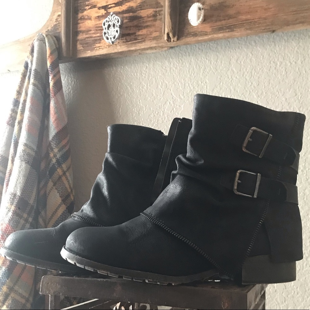 Black moto ankle boots